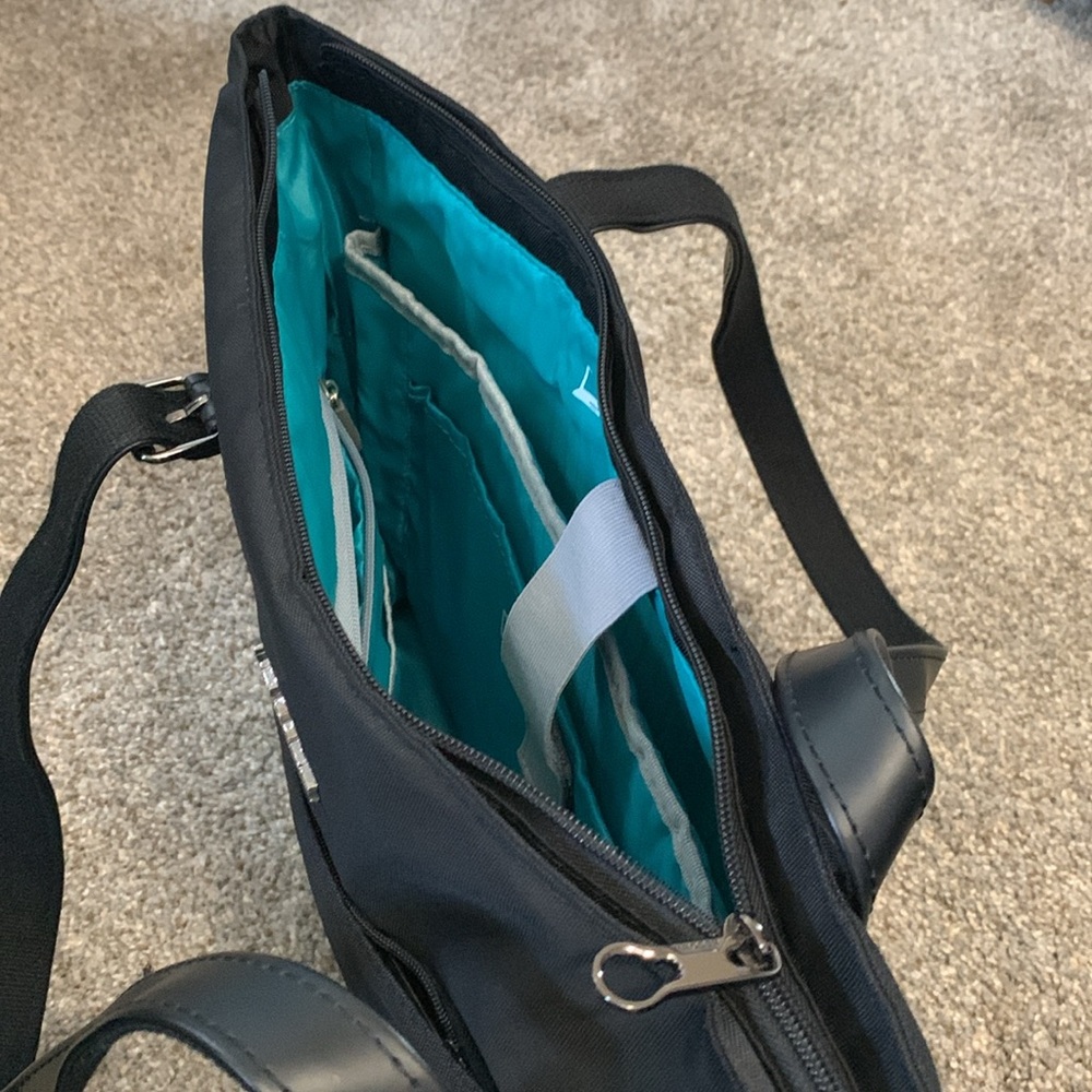 Kroser black laptop work bag, with blue inside, lots of pockets, zipper closure - Picture 6 of 11